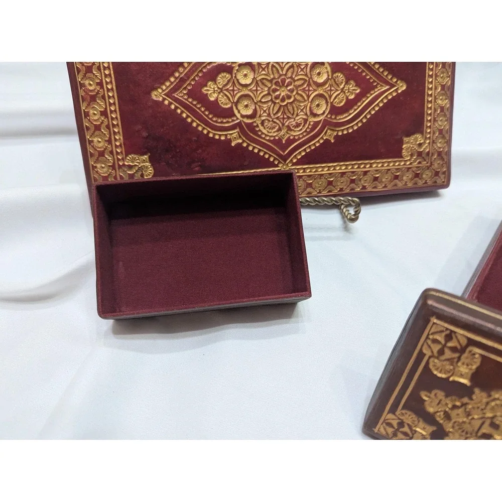 Vintage Signed Leather/Faux Box Set, Hand Tooled Brazilian Storage Boxes